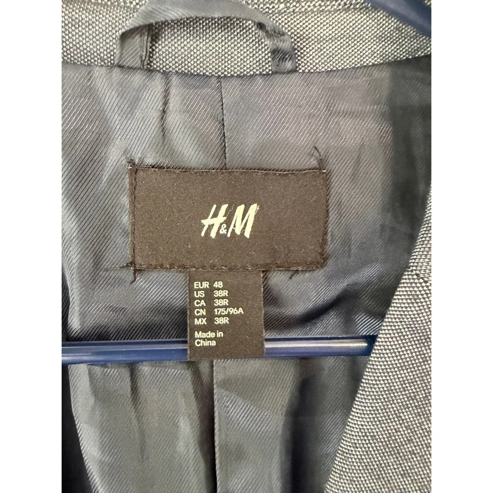 HM Mens Gray Textured Blazer Jacket with Elbow Patches Size 38R Slim Fit